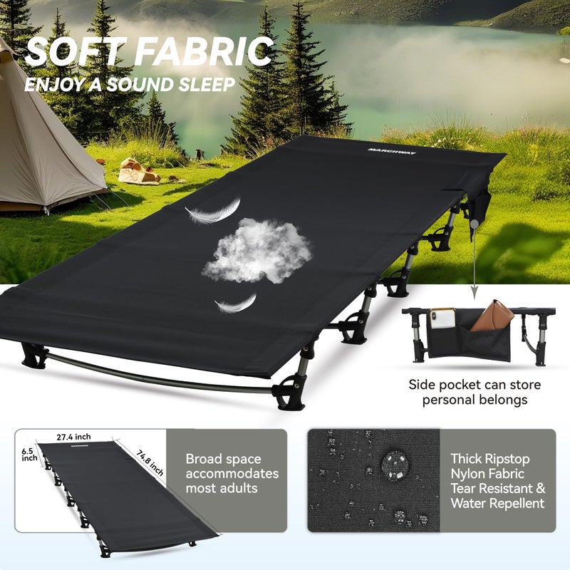 MARCHWAY Ultralight Folding Tent Camping Cot Bed, Portable Compact for Outdoor Travel, Base Camp, Hiking, Mountaineering, Lightweight Backpacking (Black) - Image 3